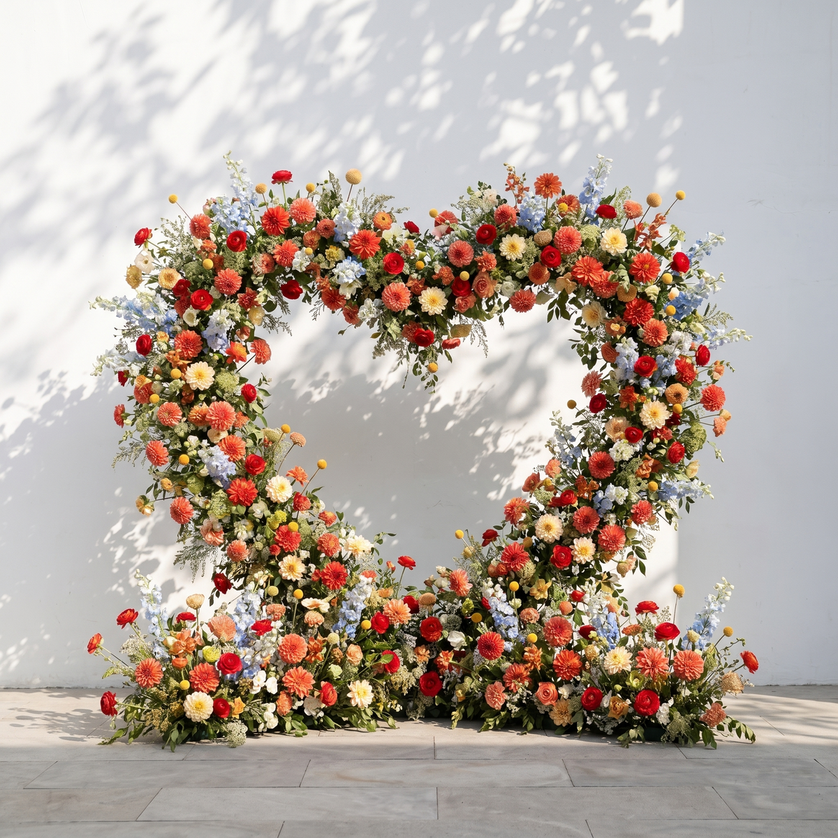 Freara: Heart-Shaped Multi-Color Dahlia & Rose Silk Flower Arch Floral Arrangement for Vibrant Weddings