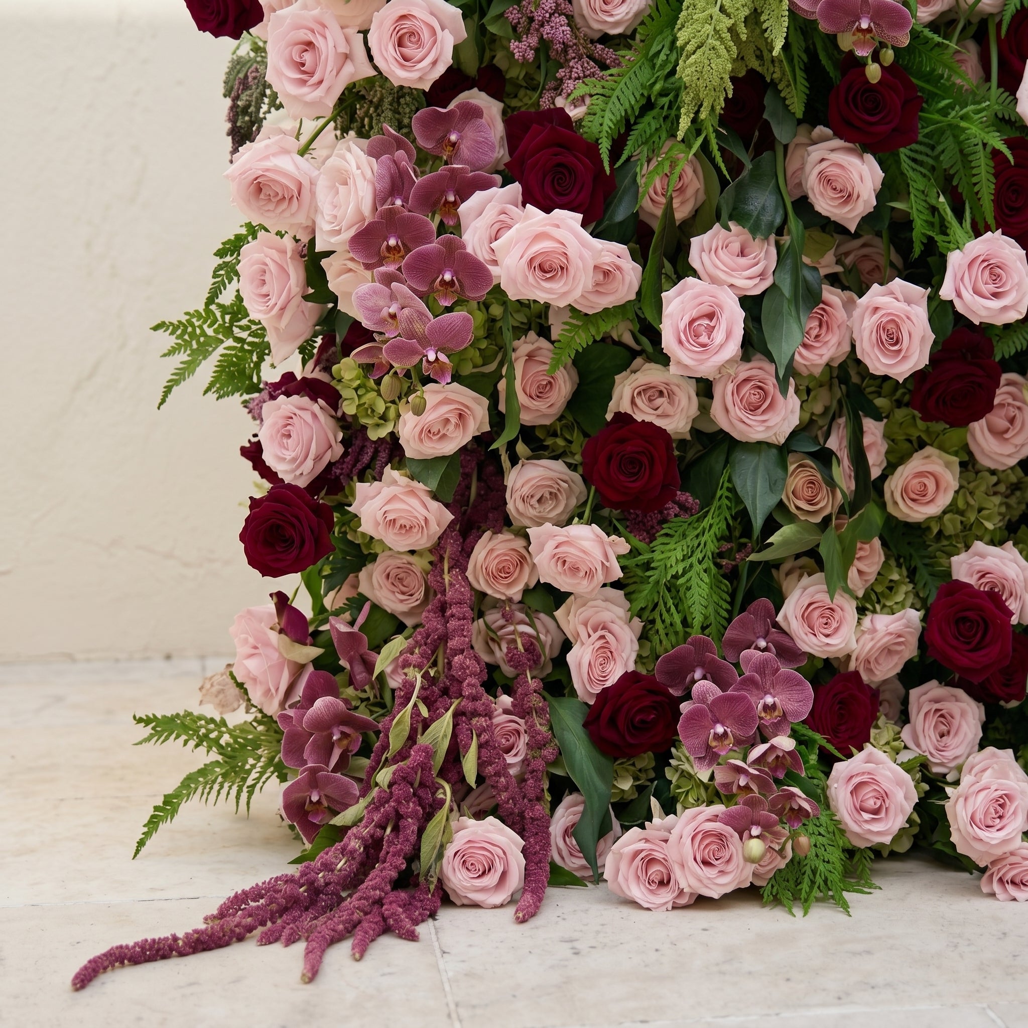 Gaellena:Luxury 5D Burgundy & Blush Pink Floral Wall with Greenery Roll-Up Backdrop for Romantic Fall Weddings Free Shipping
