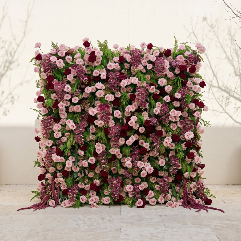 Gaellena:Luxury 5D Burgundy & Blush Pink Floral Wall with Greenery Roll-Up Backdrop for Romantic Fall Weddings Free Shipping