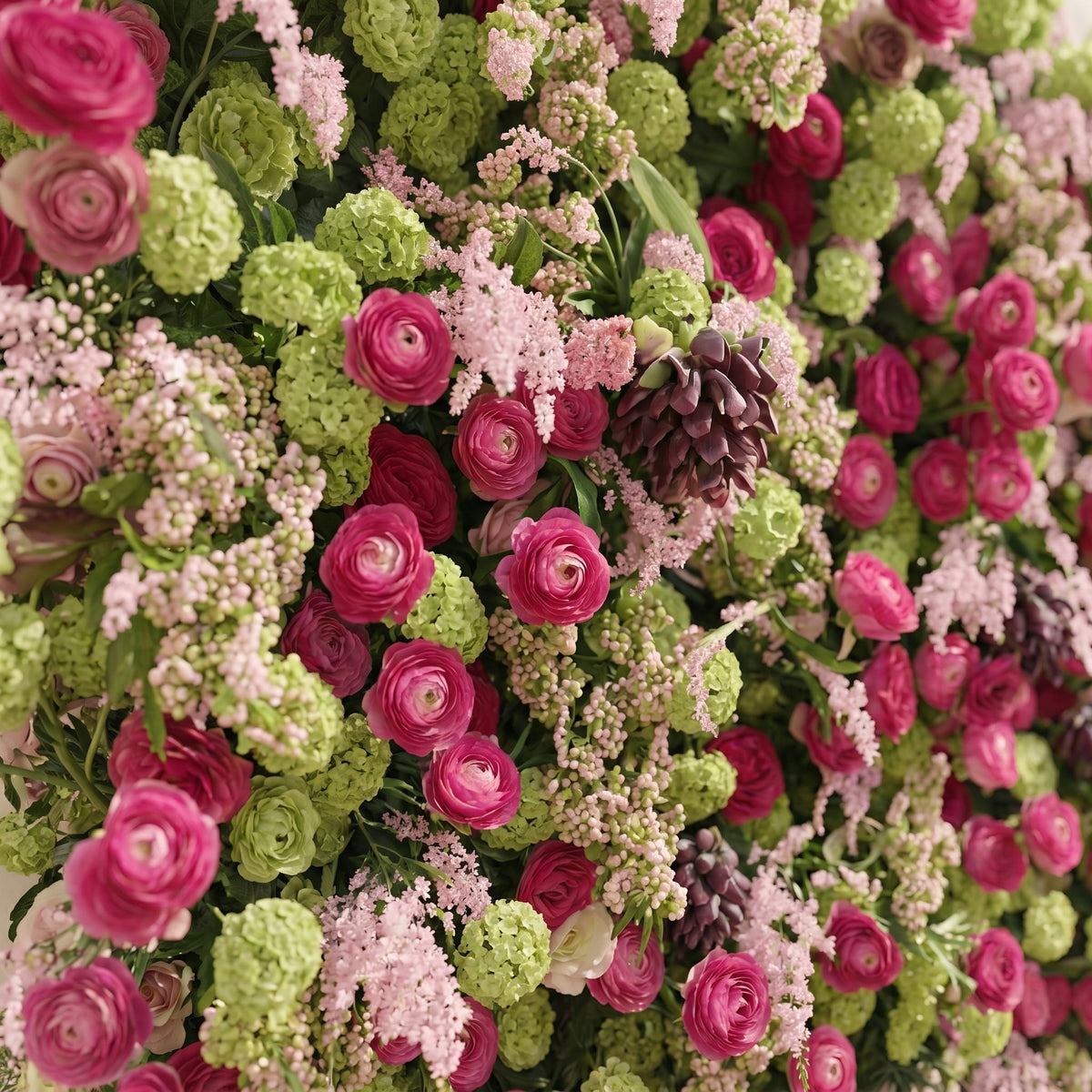 Floria: Luxury 5D Hot Pink & Green Silk Floral Wall Roll-Up Fabric Backdrop for Vibrant Summer Parties & Events Free Shipping