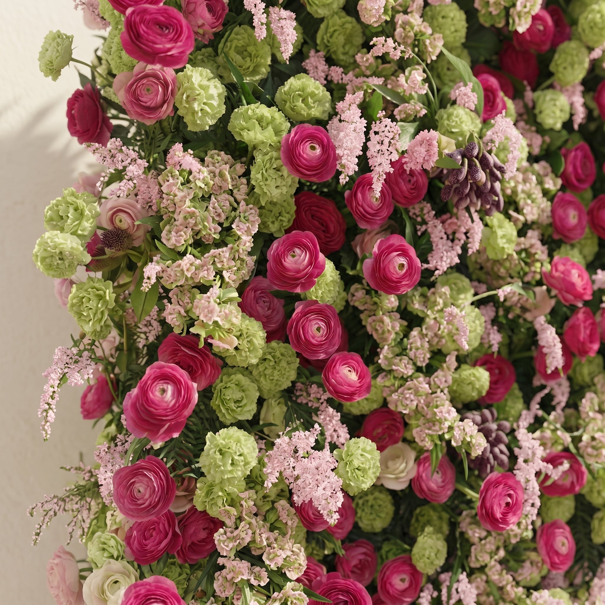 Floria: Luxury 5D Hot Pink & Green Silk Floral Wall Roll-Up Fabric Backdrop for Vibrant Summer Parties & Events Free Shipping