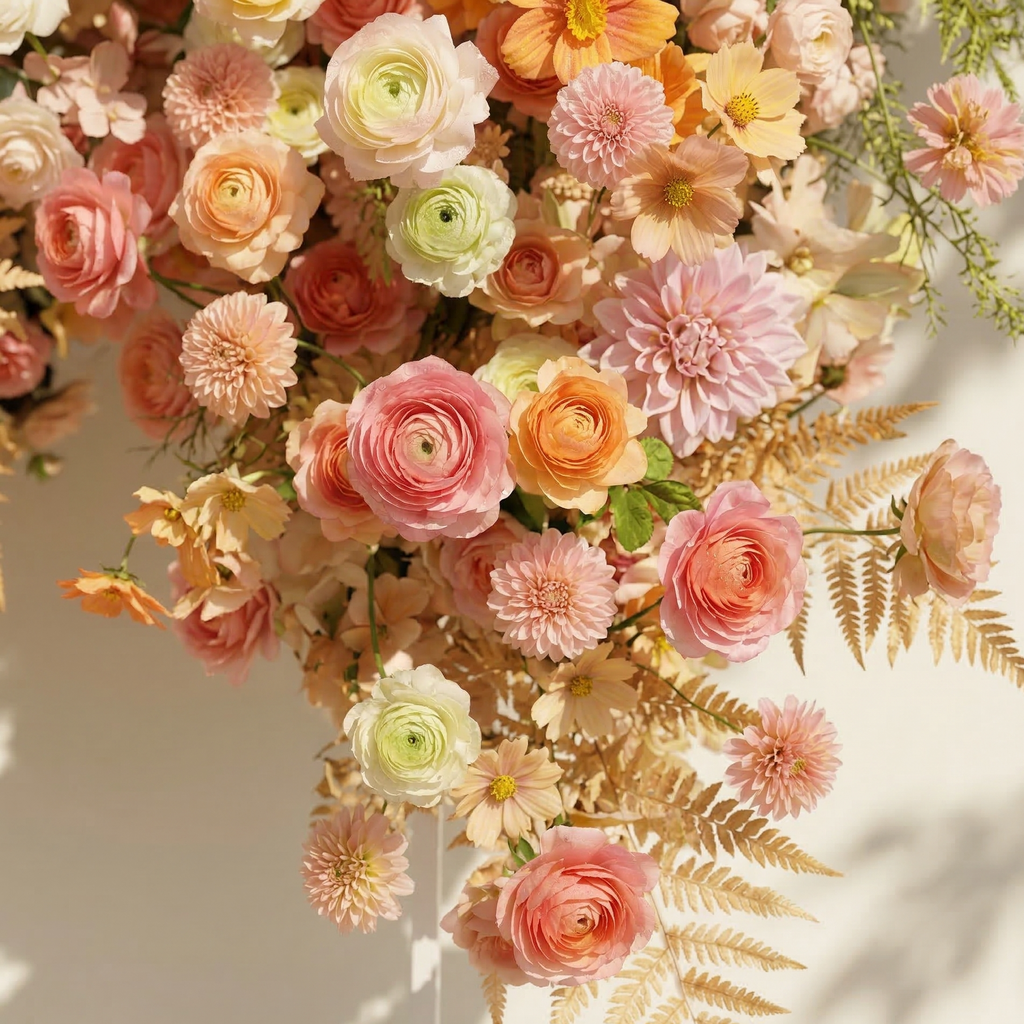 Cirelle: Exquisite Peach & Champagne Butterfly-Shaped Flower Wall Backdrop for Garden Proposals & Weddings Free Shipping
