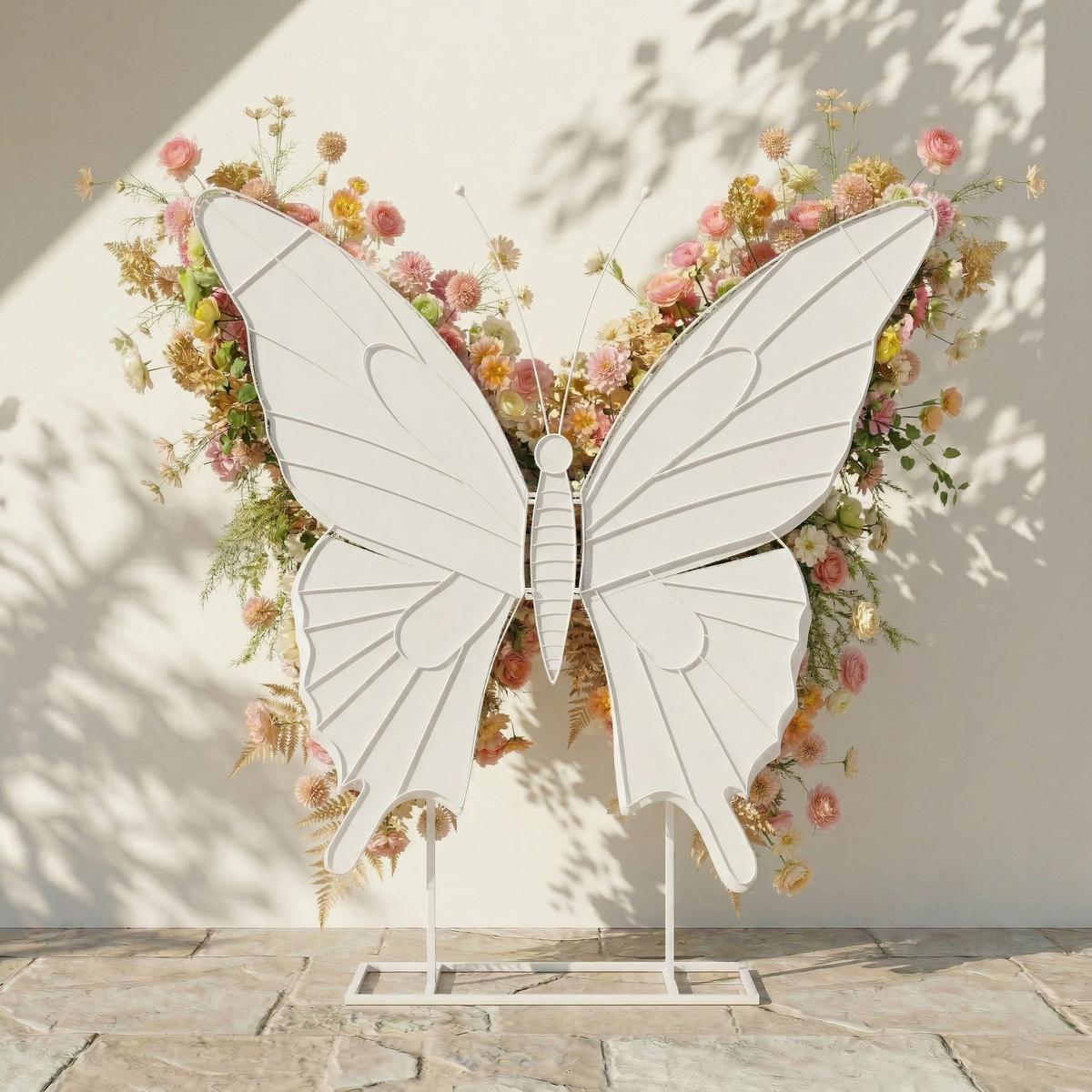 Cirelle: Exquisite Peach & Champagne Butterfly-Shaped Flower Wall Backdrop for Garden Proposals & Weddings Free Shipping