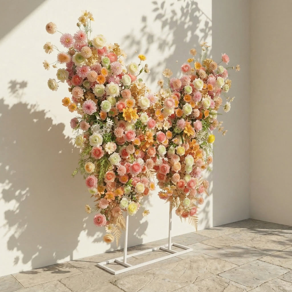 Cirelle: Exquisite Peach & Champagne Butterfly-Shaped Flower Wall Backdrop for Garden Proposals & Weddings Free Shipping