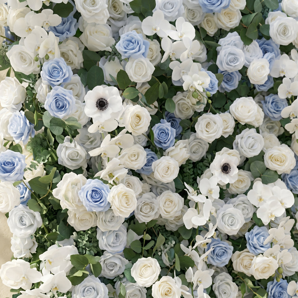 Glenena:Elegant 5D Sky Blue & White Floral Wall Roll-Up Backdrop for Bright Spring Wedding Aesthetics Free Shipping