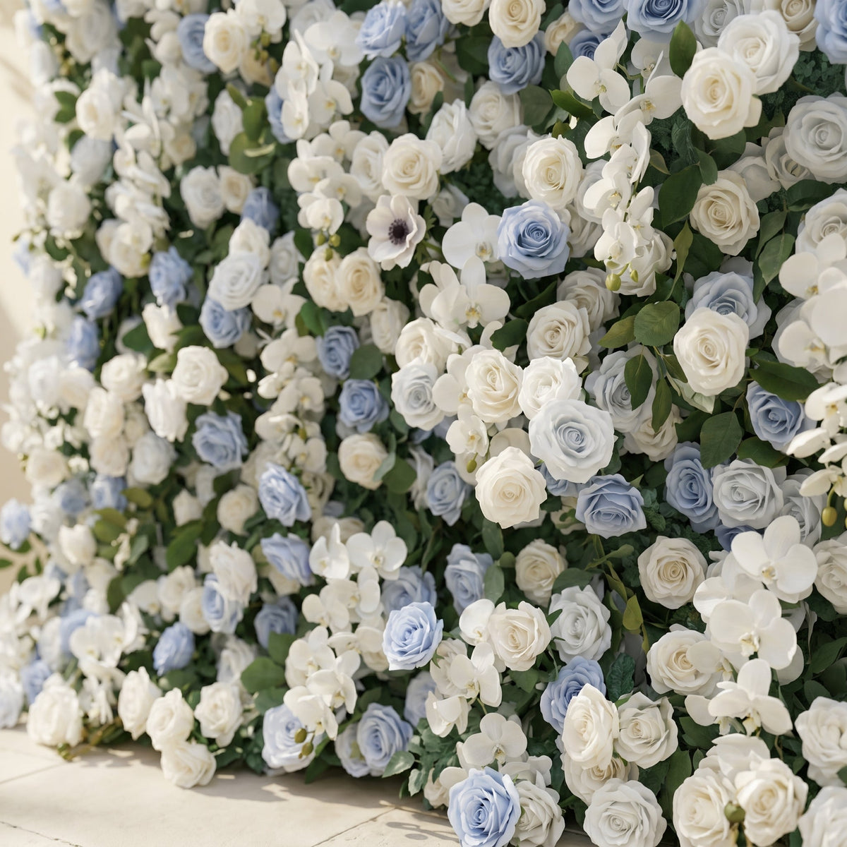 Glenena:Elegant 5D Sky Blue & White Floral Wall Roll-Up Backdrop for Bright Spring Wedding Aesthetics Free Shipping