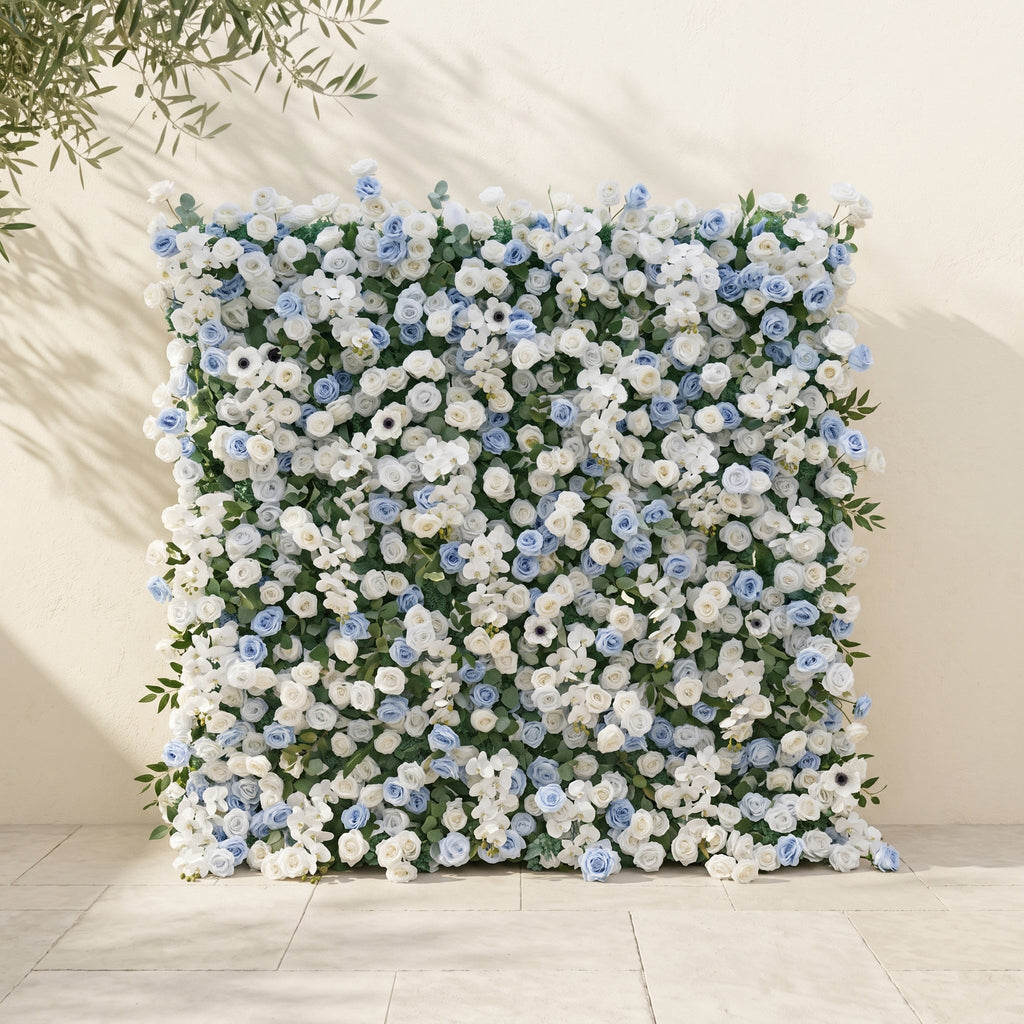 Glenena:Elegant 5D Sky Blue & White Floral Wall Roll-Up Backdrop for Bright Spring Wedding Aesthetics Free Shipping