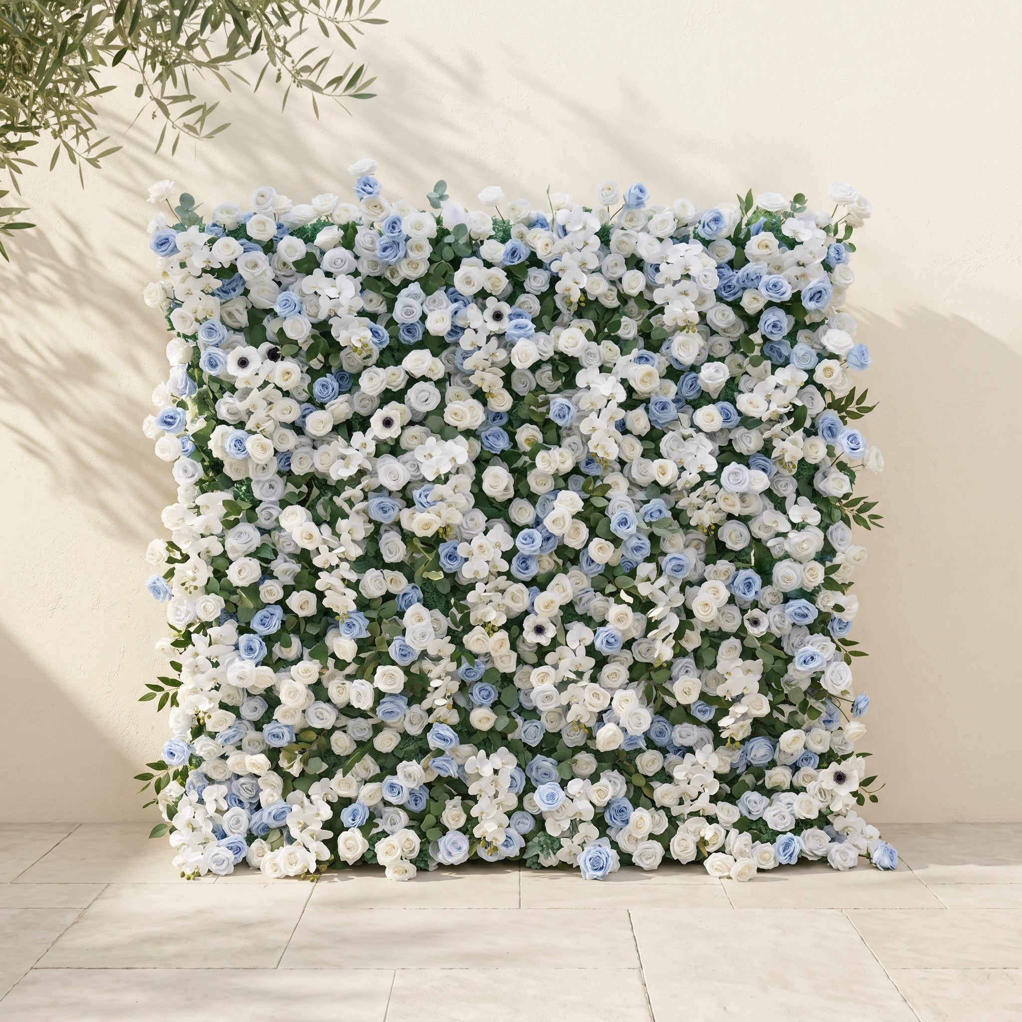 Glenena:Elegant 5D Sky Blue & White Floral Wall Roll-Up Backdrop for Bright Spring Wedding Aesthetics Free Shipping