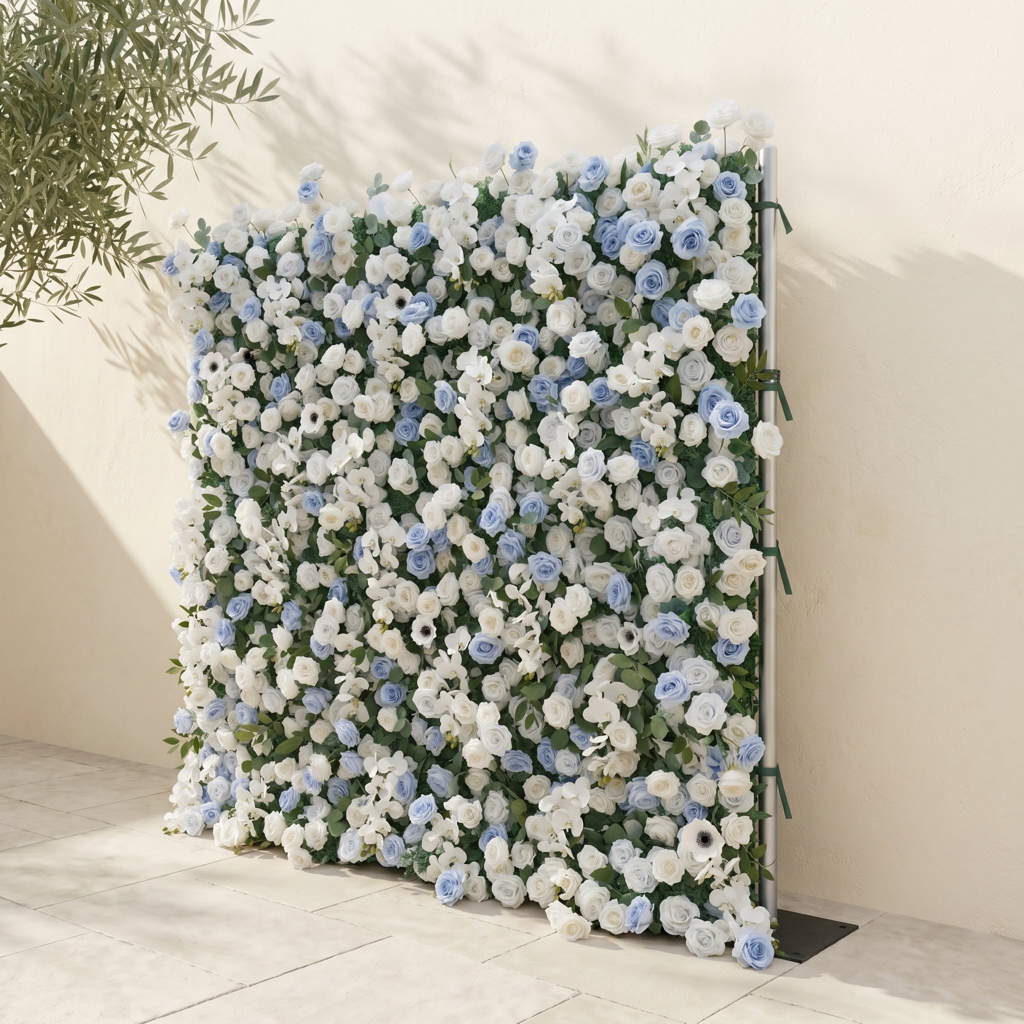 Glenena:Elegant 5D Sky Blue & White Floral Wall Roll-Up Backdrop for Bright Spring Wedding Aesthetics Free Shipping