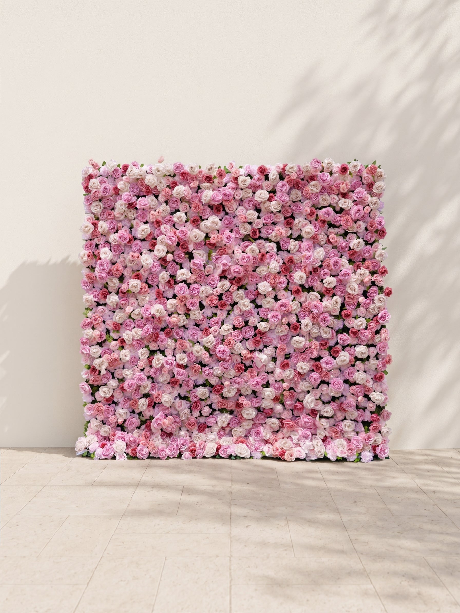 Helirae 5D Fabric Artificial rolling up curtain flower wall — front view