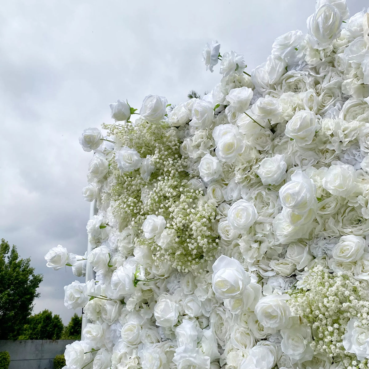 Elegant White & Green Flower Wall Backdrop - Wall - Bridal - Wedding Venues | VF-340-2