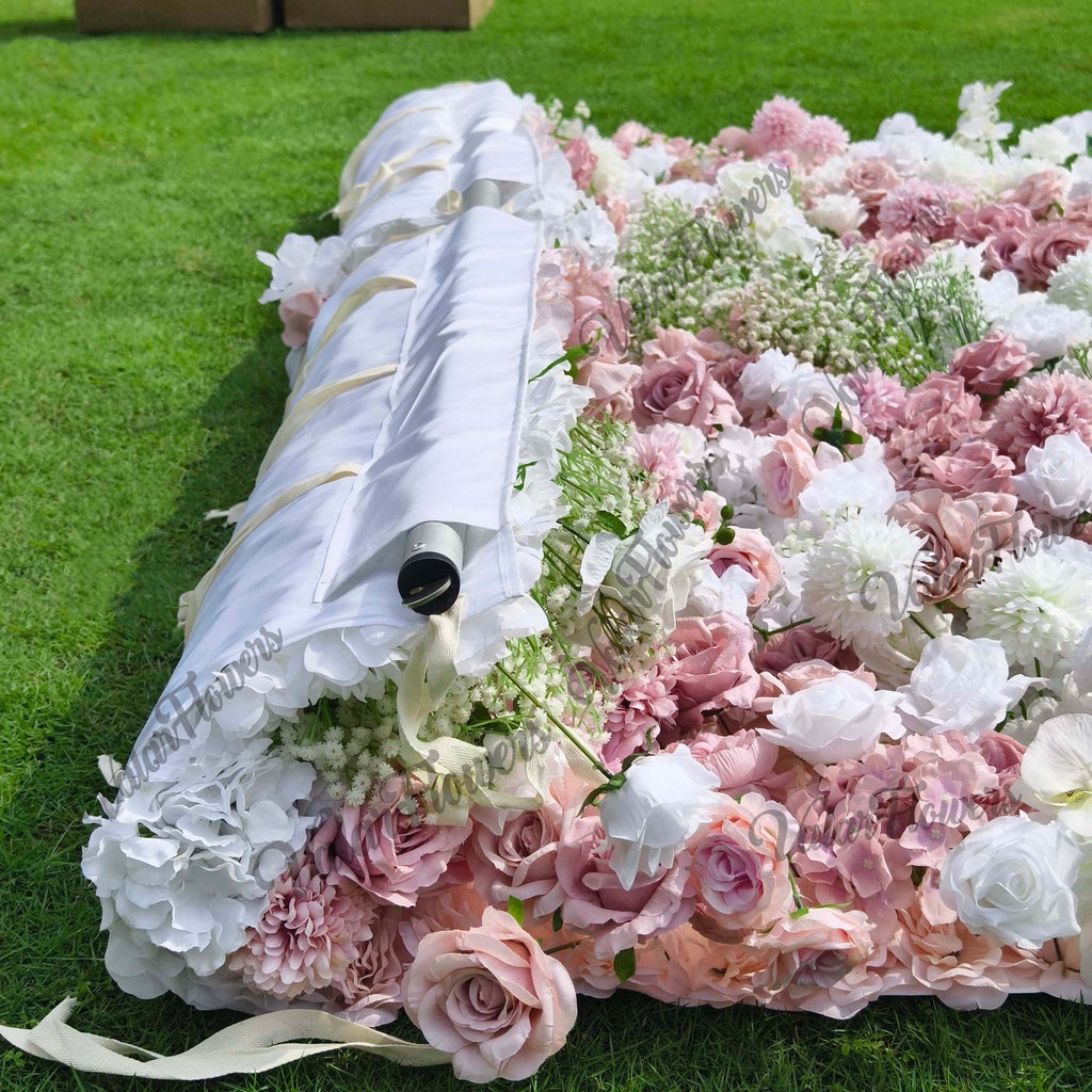 Romantic Floral Backdrop - Blush Nude and White Artificial Flower Wall for Weddings. Events. and Special Occasions | VF-418