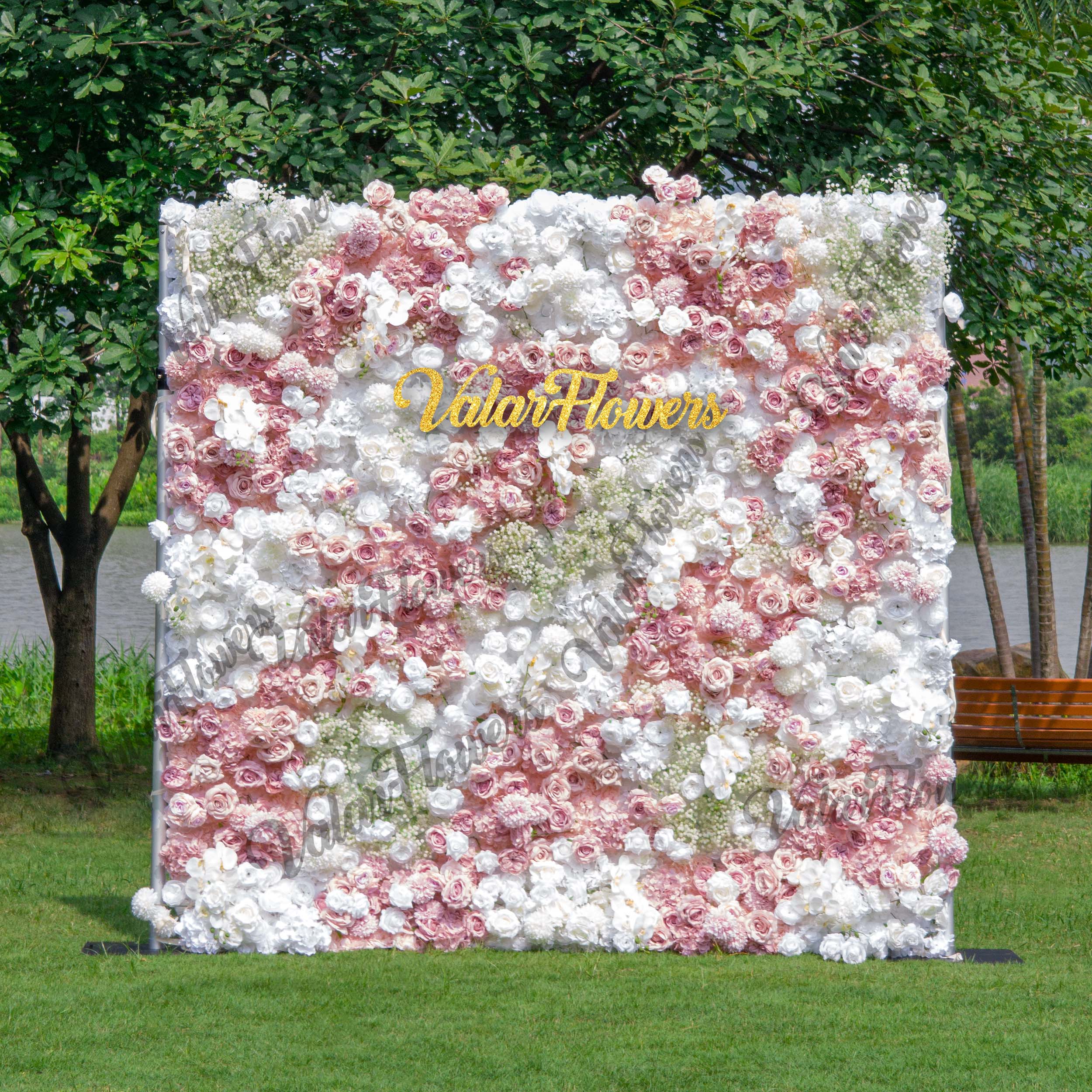 Romantic Floral Backdrop - Blush Nude and White Artificial Flower Wall for Weddings. Events. and Special Occasions | VF-418