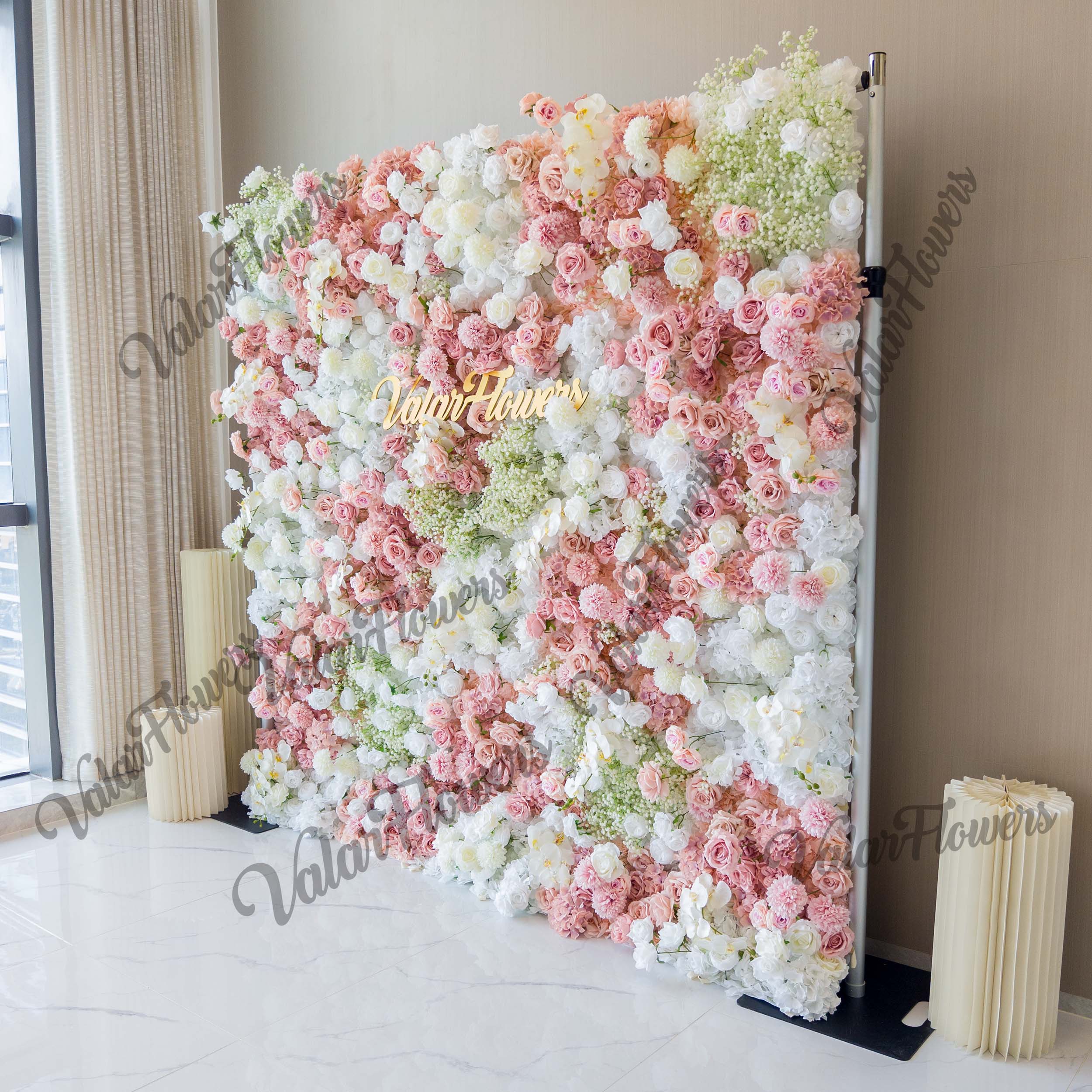 Romantic Floral Backdrop - Blush Nude and White Artificial Flower Wall for Weddings. Events. and Special Occasions | VF-418