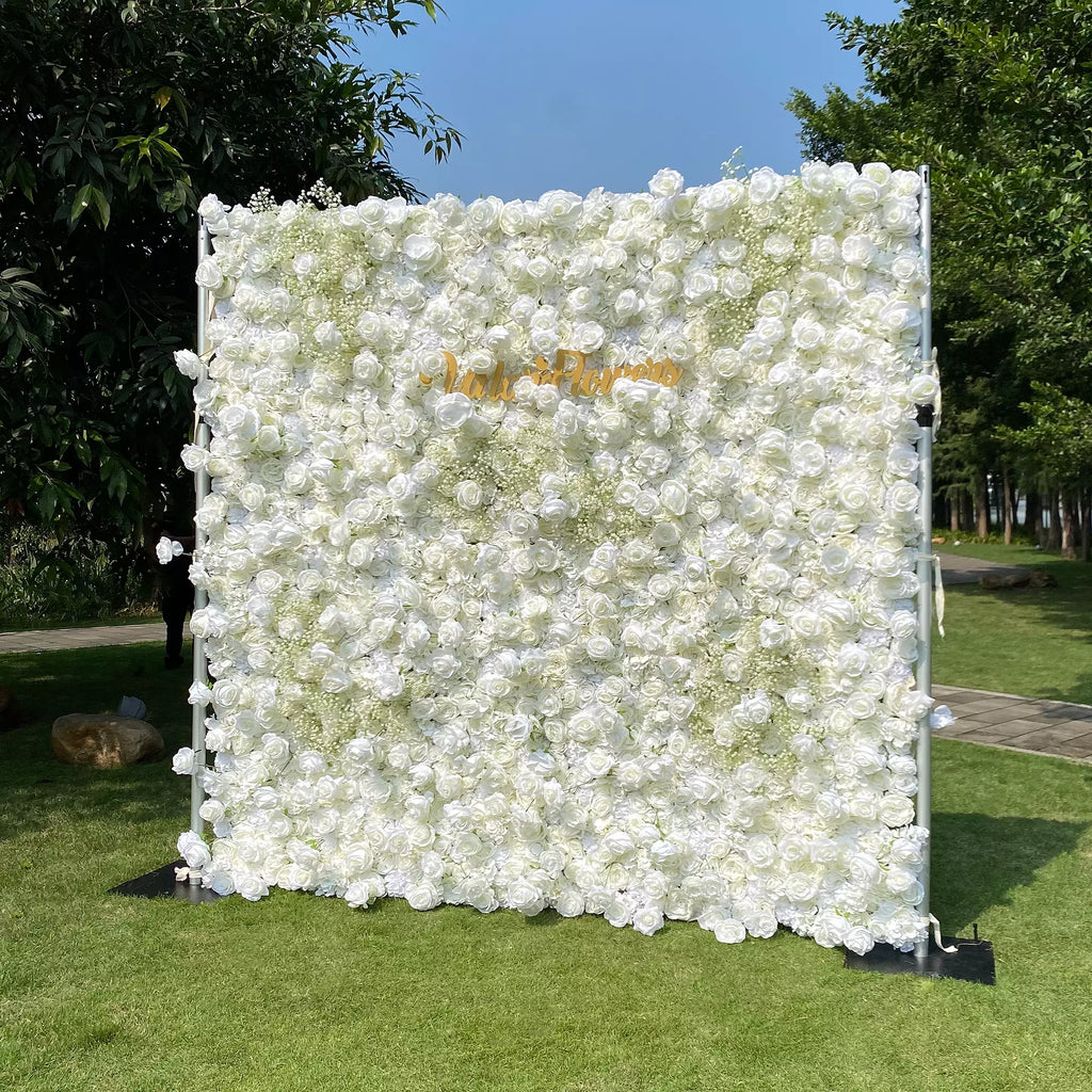 Elegant White & Green Flower Wall Backdrop - Wall - Bridal - Wedding Venues | VF-340-2