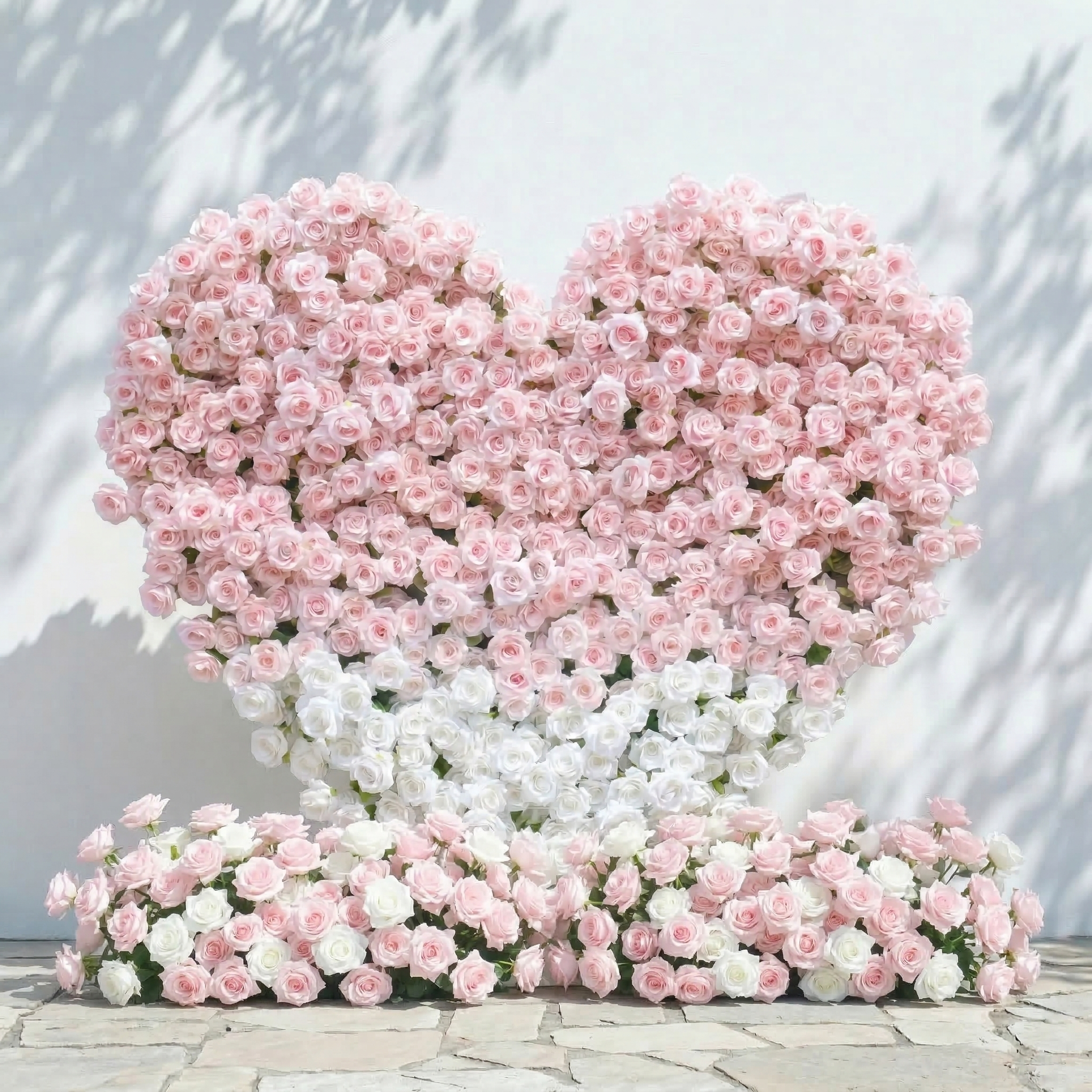 Ismira：3D Dreamy Pink & Ivory Heart-Shaped Aritificial Floral Backdrop for Sweet Proposals & Weddings Free Shipping