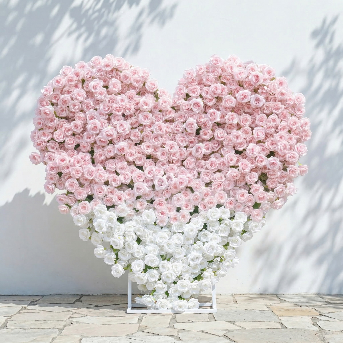 Ismira：3D Dreamy Pink & Ivory Heart-Shaped Aritificial Floral Backdrop for Sweet Proposals & Weddings Free Shipping