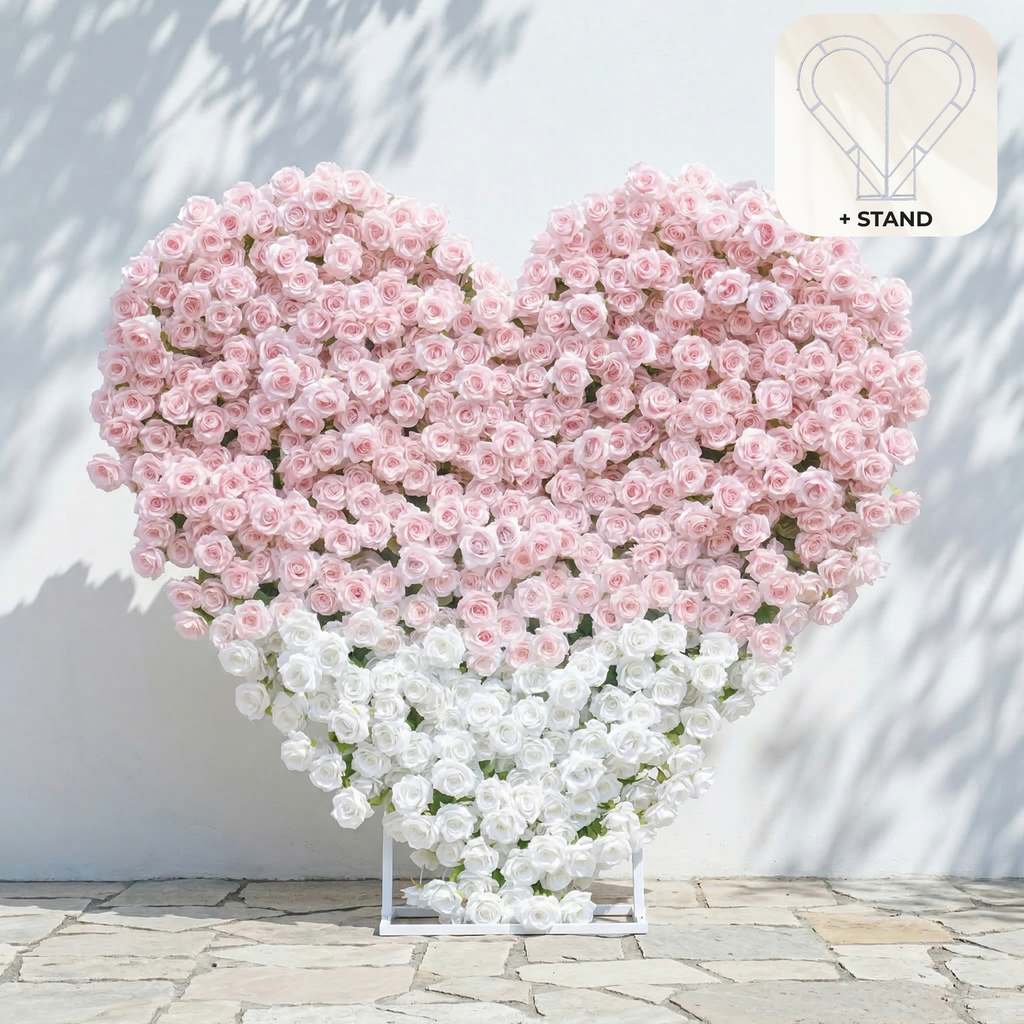 Ismira：3D Dreamy Pink & Ivory Heart-Shaped Aritificial Floral Backdrop for Sweet Proposals & Weddings Free Shipping