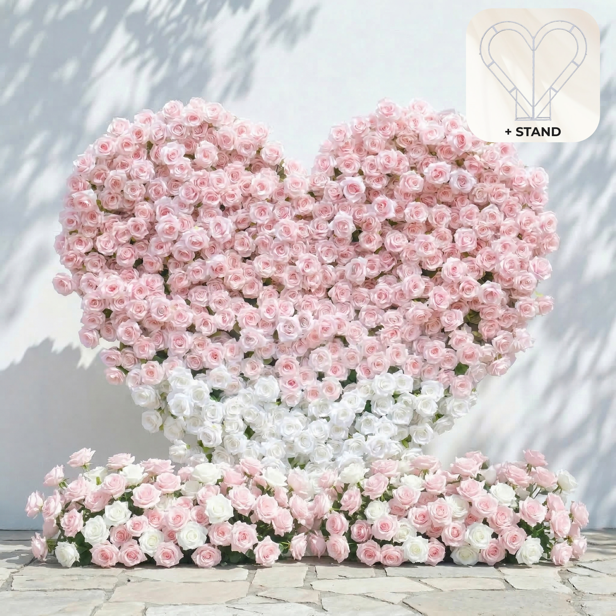 Ismira：3D Dreamy Pink & Ivory Heart-Shaped Aritificial Floral Backdrop for Sweet Proposals & Weddings Free Shipping