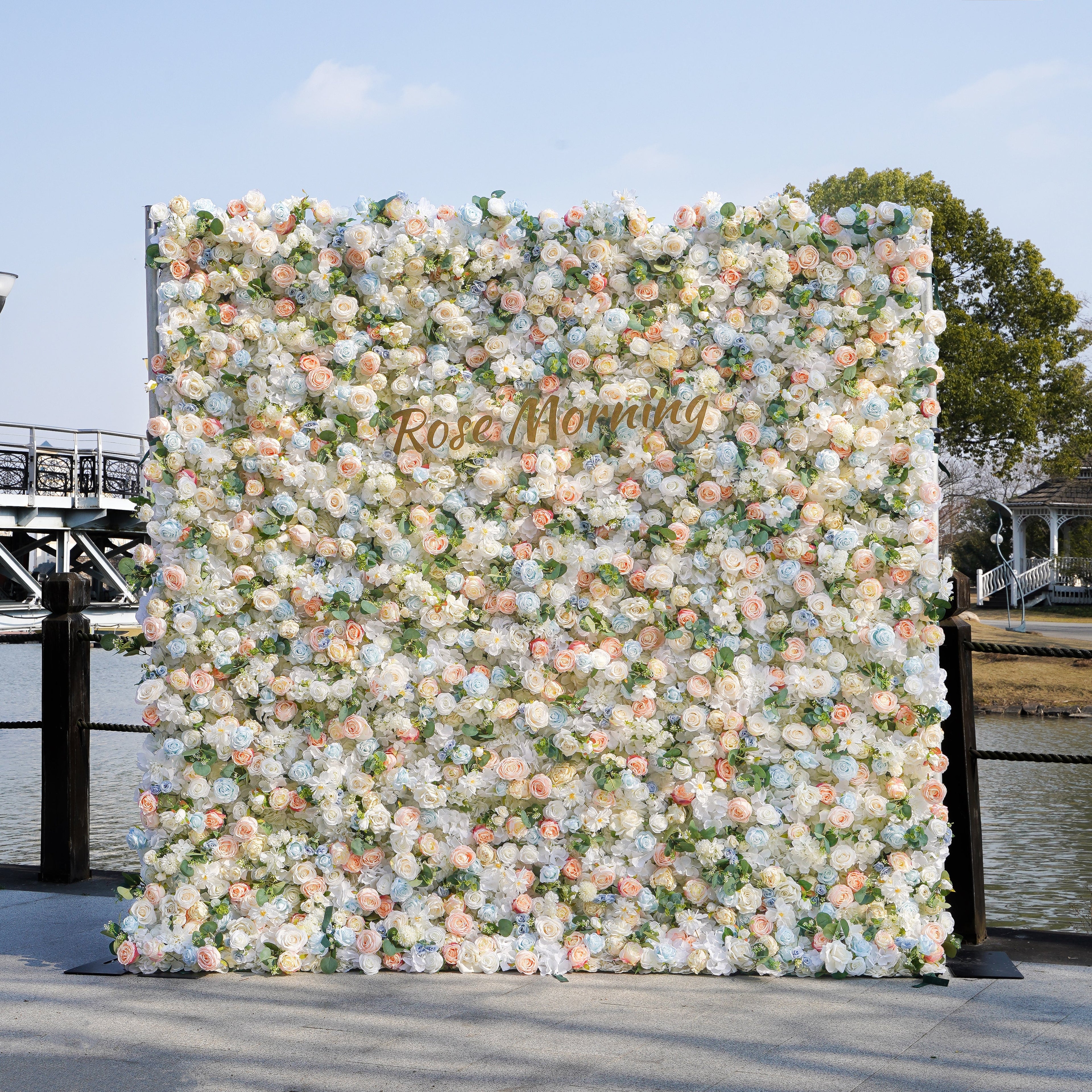 Jacy：5D Fabric Artificial rolling up curtain flower wall Free Shipping