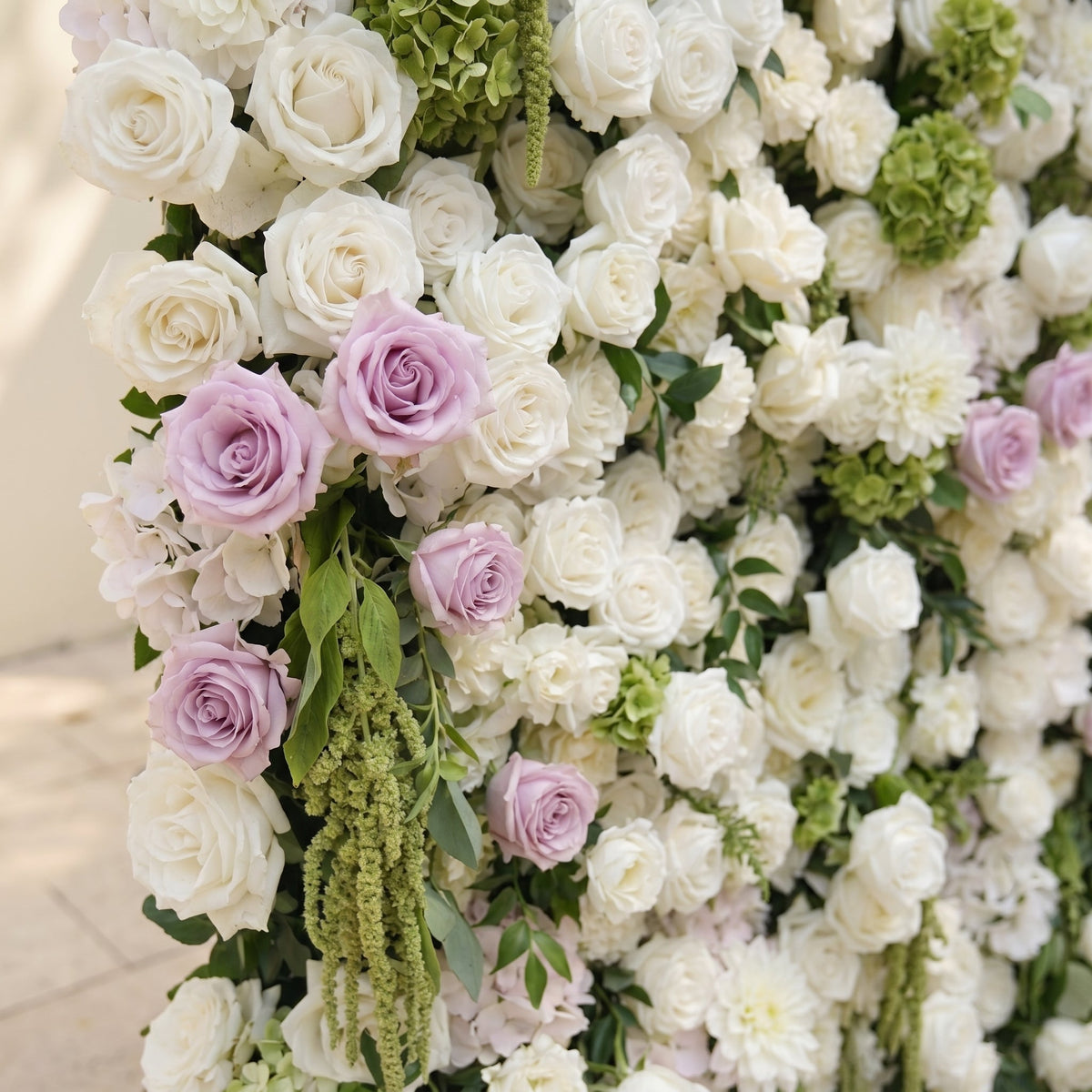 Jollyra:5D Blush Lavender Pink & Ivory White Silk Rose Flower Wall Roll-Up Fabric Backdrop with Lush Greenery for Romantic Weddings & Proposals Free Shipping