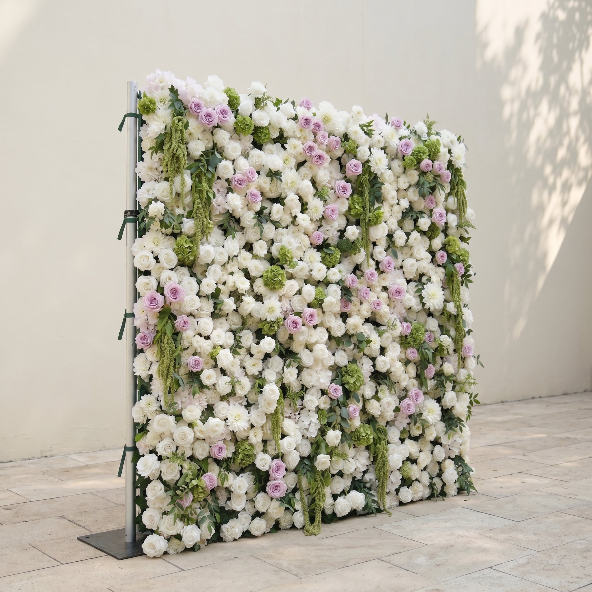 Jollyra:5D Blush Lavender Pink & Ivory White Silk Rose Flower Wall Roll-Up Fabric Backdrop with Lush Greenery for Romantic Weddings & Proposals Free Shipping