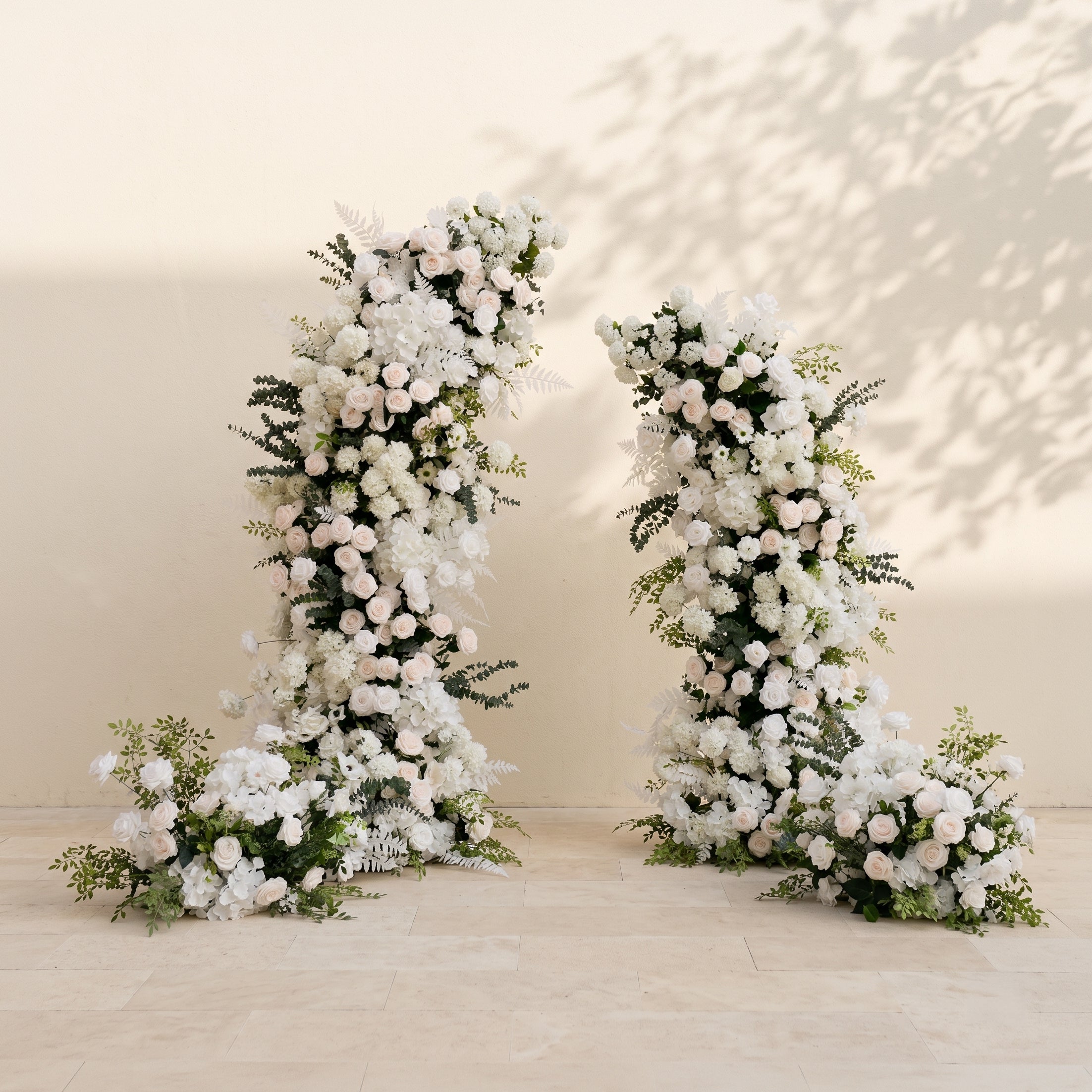 Jolorae:Luxury Classic White and Light Pink Flower Arch with Greenery for Weddings&Event Decor Including Frame and 2 Aisle Flower sets jolorae front