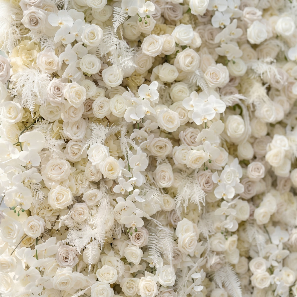 Junbelle:Elegant 5D White Floral Wall with Pampas Grass Accents Roll-Up Backdrop for Whimsical Bridal Showers Free Shipping