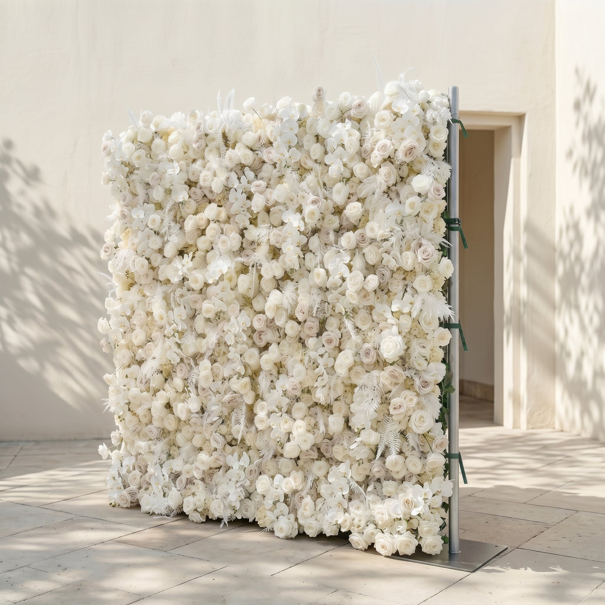 Junbelle:Elegant 5D White Floral Wall with Pampas Grass Accents Roll-Up Backdrop for Whimsical Bridal Showers Free Shipping