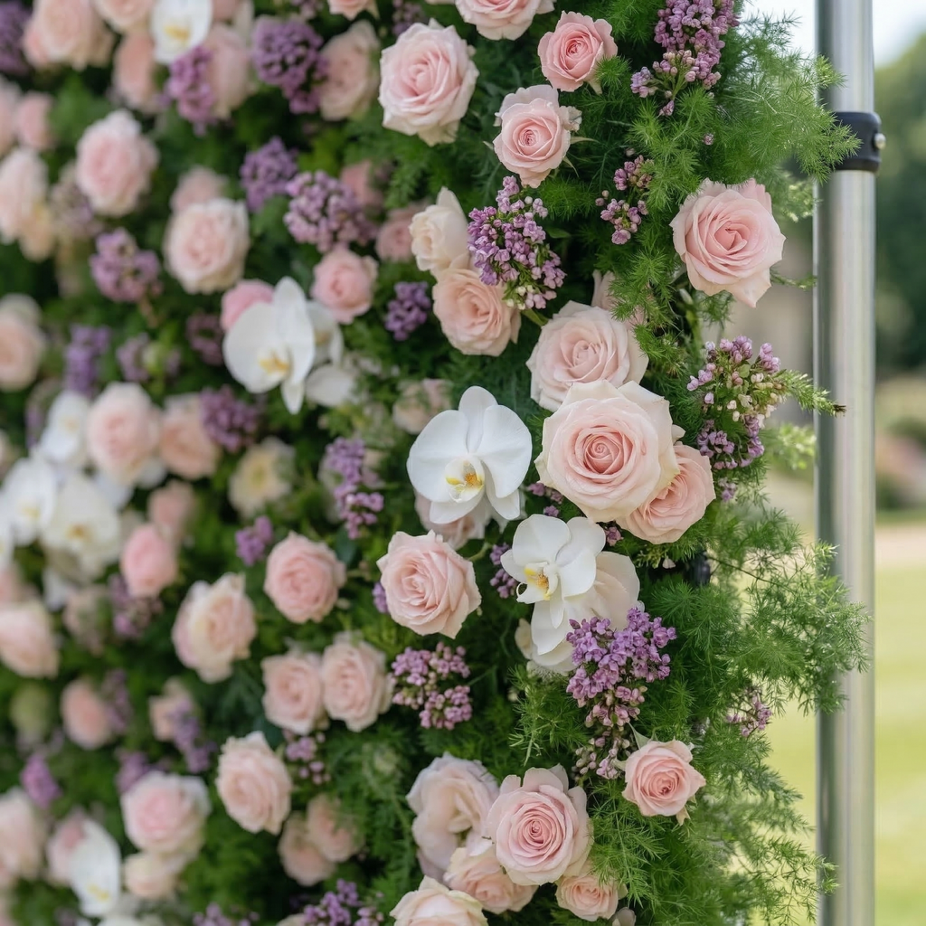 Kaevra: 5D Lush Greenery & Soft Pink Floral Silk Rose Flower Wall Roll-Up Fabric Backdrop for Elegant Events Decoration Free Shipping
