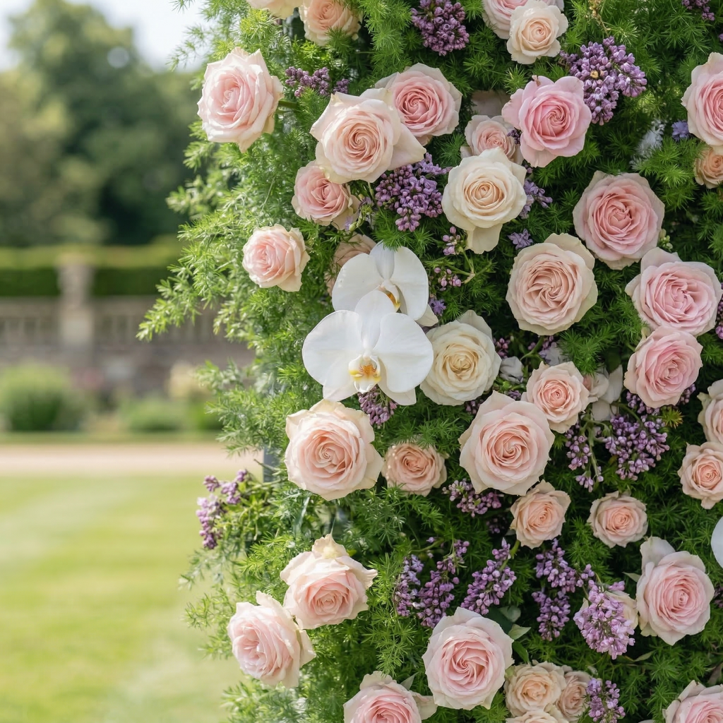 Kaevra: 5D Lush Greenery & Soft Pink Floral Silk Rose Flower Wall Roll-Up Fabric Backdrop for Elegant Events Decoration Free Shipping