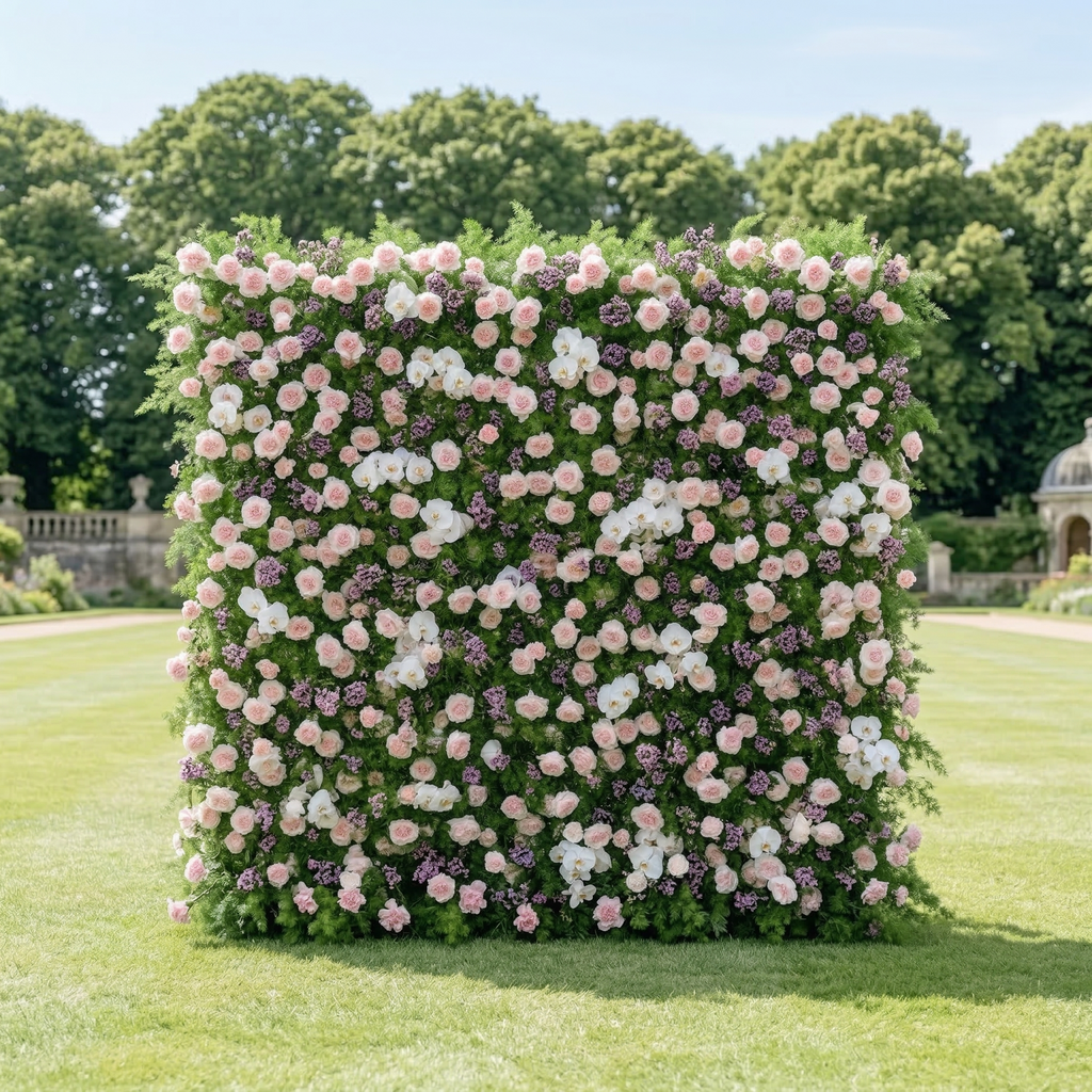 Kaevra: 5D Lush Greenery & Soft Pink Floral Silk Rose Flower Wall Roll-Up Fabric Backdrop for Elegant Events Decoration Free Shipping
