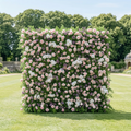 Kaevra: 5D Lush Greenery & Soft Pink Floral Silk Rose Flower Wall Roll-Up Fabric Backdrop for Elegant Events Decoration Free Shipping