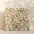 Karellora:5D Cream Ivory White Silk Rose Flower Wall Roll-Up Fabric Backdrop with Soft Peach Accents for Romantic Weddings & Proposals Free Shipping