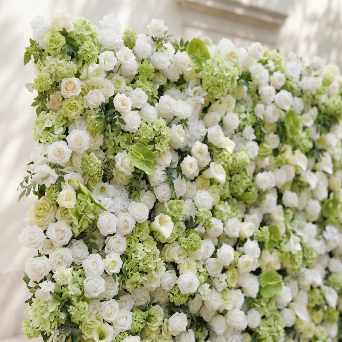 Keirmira:5D Fresh Green & Ivory White Silk Rose Flower Wall Roll-Up Fabric Backdrop for Romantic Weddings & Proposals Free Shipping