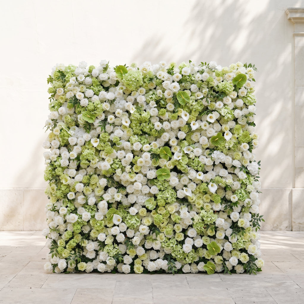 Keirmira:5D Fresh Green & Ivory White Silk Rose Flower Wall Roll-Up Fabric Backdrop for Romantic Weddings & Proposals Free Shipping