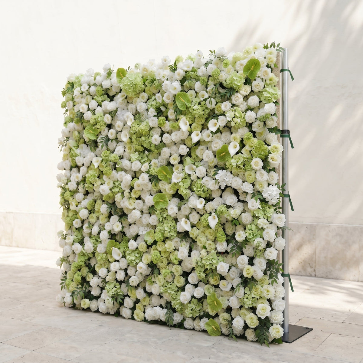 Keirmira:5D Fresh Green & Ivory White Silk Rose Flower Wall Roll-Up Fabric Backdrop for Romantic Weddings & Proposals Free Shipping
