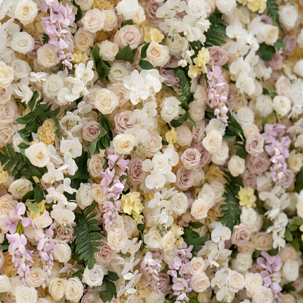 Kiralia:Luxury 5D Cream & Blush Pink Silk Floral Wall Roll-Up Backdrop for Soft Romantic Weddings Free Shipping