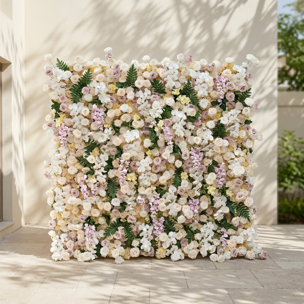 Kiralia:Luxury 5D Cream & Blush Pink Silk Floral Wall Roll-Up Backdrop for Soft Romantic Weddings Free Shipping