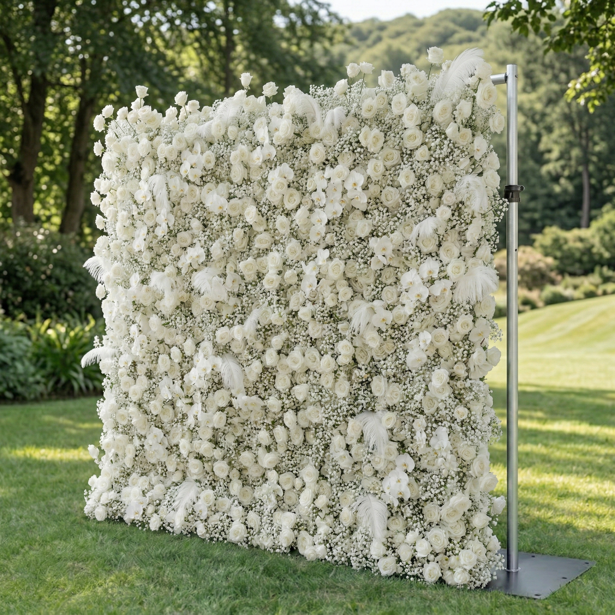Lachlan: 5D Pure White Baby's Breath & Silk Rose Flower Wall Roll-Up Fabric Backdrop for Dreamy Wedding & Proposal Free Shipping
