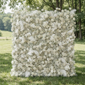 Lachlan: 5D Pure White Baby's Breath & Silk Rose Flower Wall Roll-Up Fabric Backdrop for Dreamy Wedding & Proposal Free Shipping