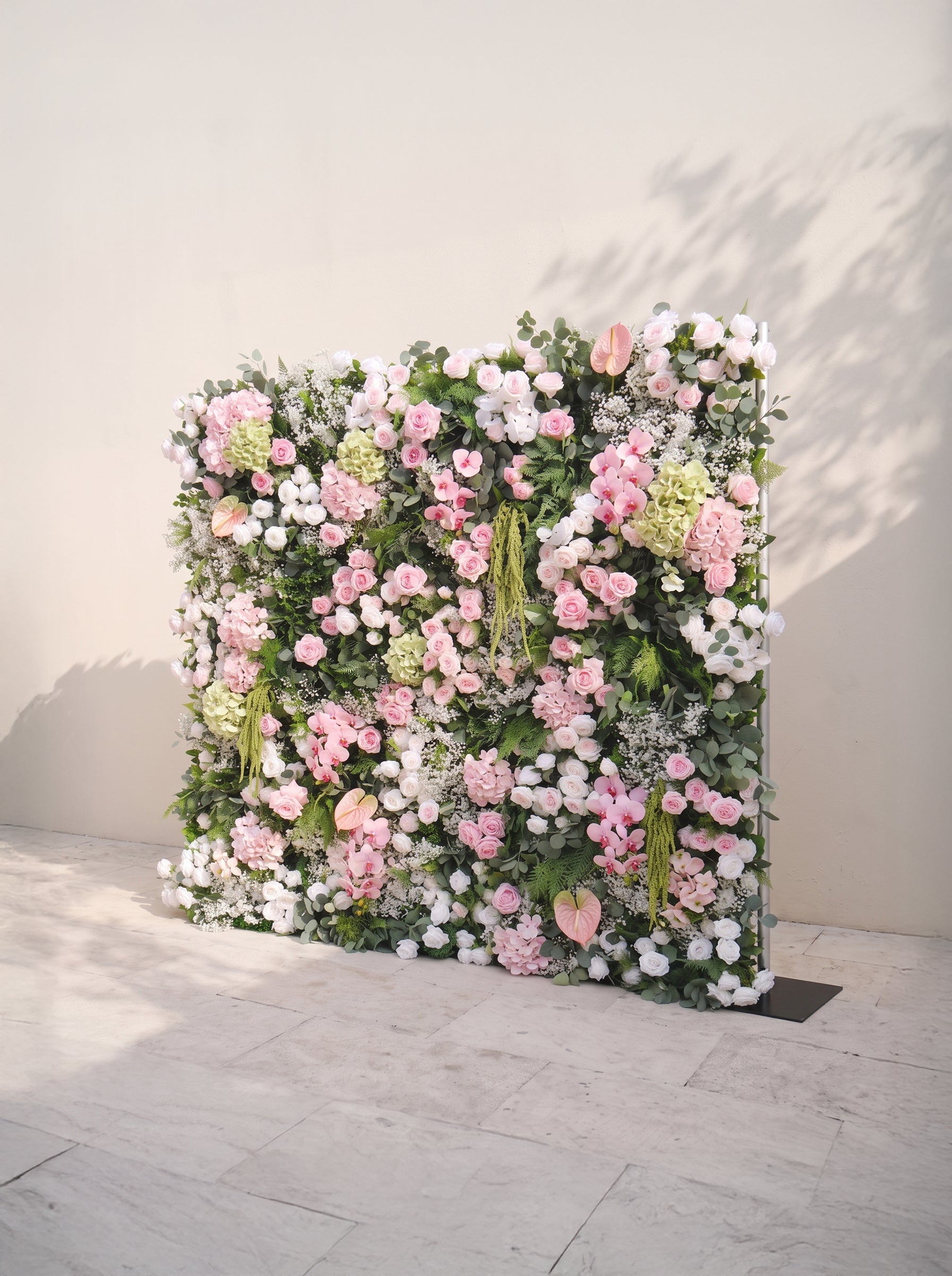 Laelvia: 5D Blush Pink, Ivory White & Greenery Silk Rose Flower Wall Roll-Up Fabric Backdrop for Romantic Weddings & Proposals — right view