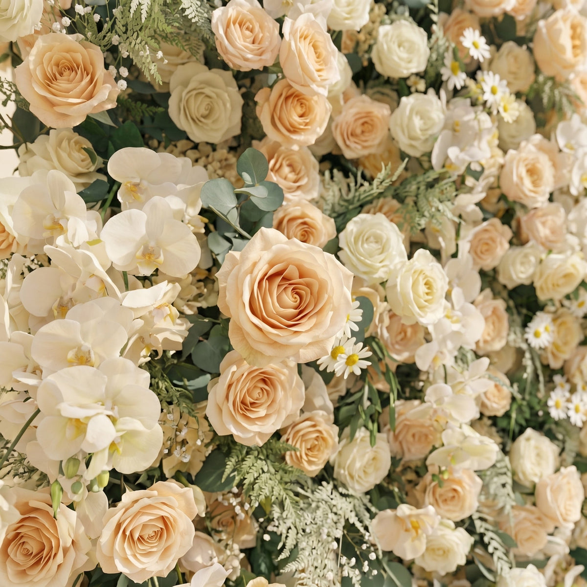 Larena:Luxury 5D Cream & Champagne Silk Floral Wall Roll-Up Backdrop for Timeless Romantic Weddings Free Shipping