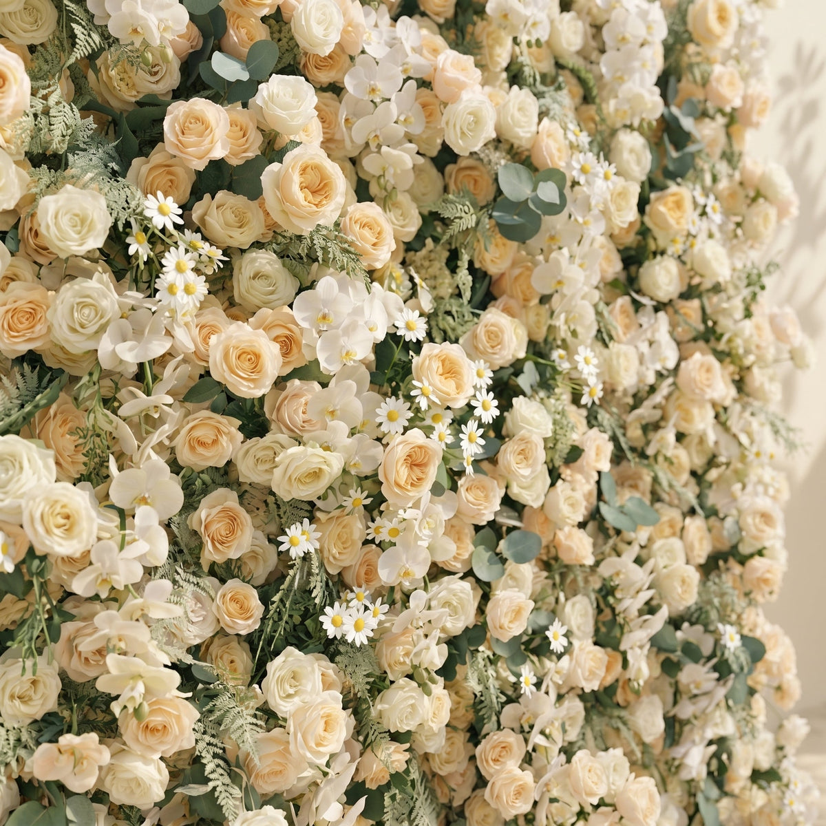 Larena:Luxury 5D Cream & Champagne Silk Floral Wall Roll-Up Backdrop for Timeless Romantic Weddings Free Shipping