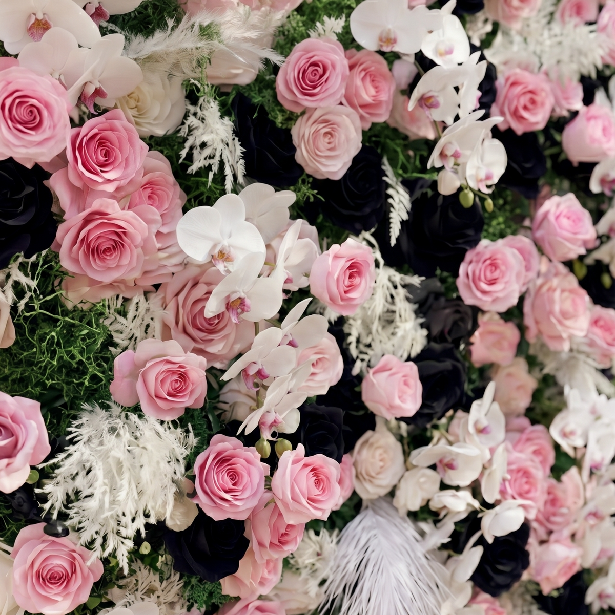 Larorae: Luxury 5D Black & Blush Pink Silk Floral Wall Roll-Up Backdrop for Edgy Romantic Weddings Free Shipping