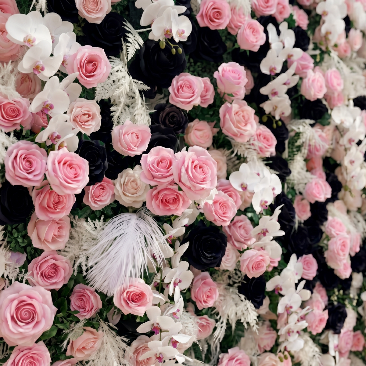 Larorae: Luxury 5D Black & Blush Pink Silk Floral Wall Roll-Up Backdrop for Edgy Romantic Weddings Free Shipping