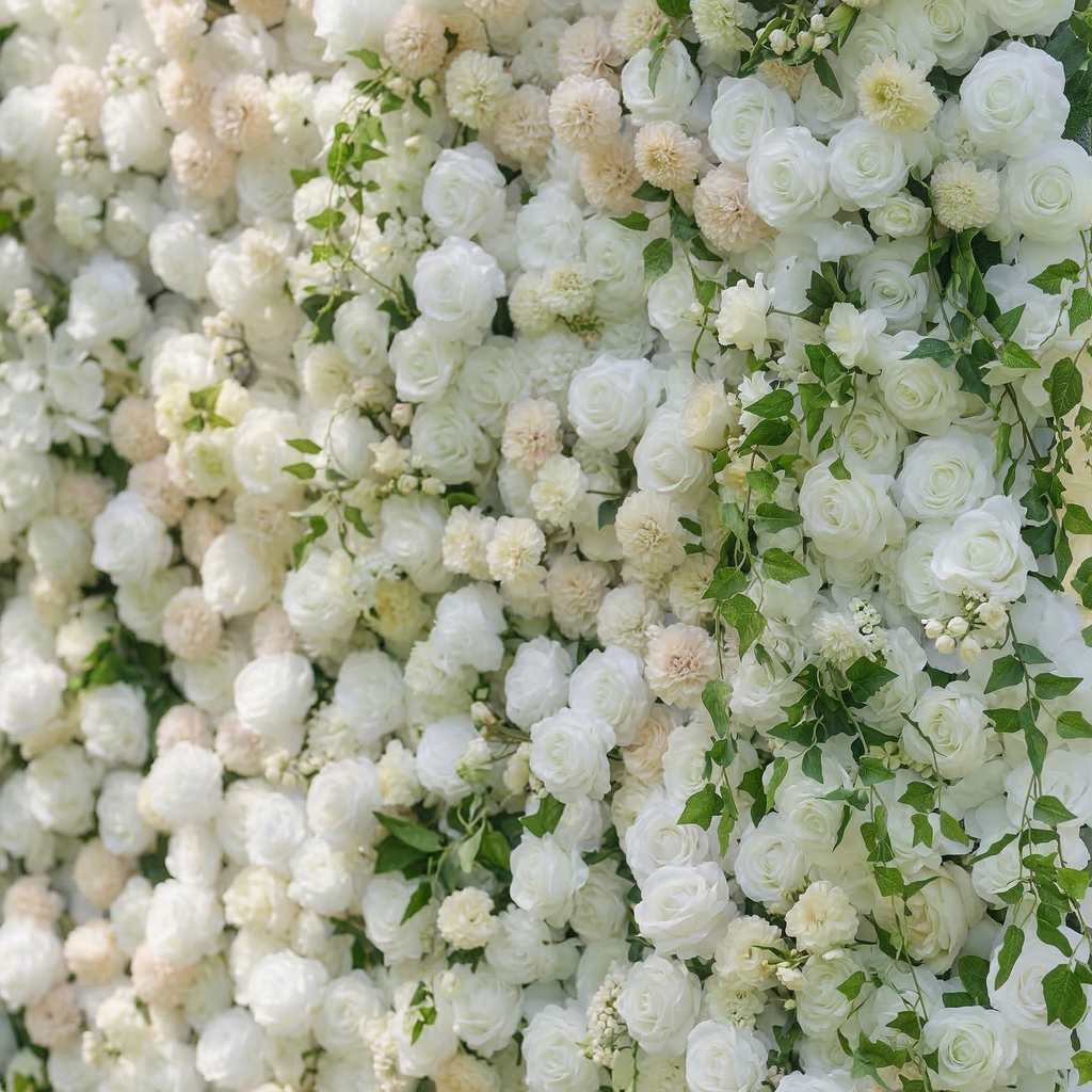 Lioraen: 5D Timeless Ivory and Light Champagne Flower Wall with Hanging Greenery Roll-Up Fabric Backdrop for Garden Party & Event Free Shipping
