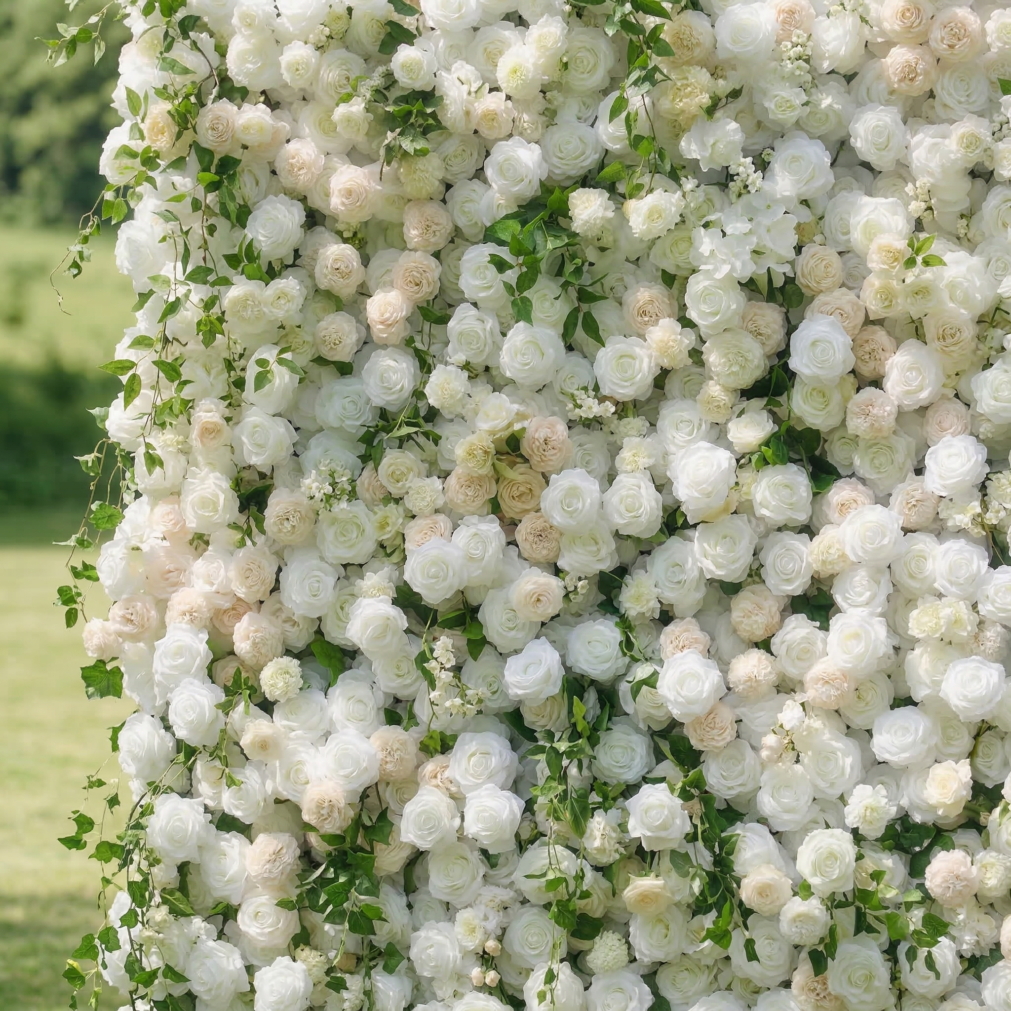 Lioraen: 5D Timeless Ivory and Light Champagne Flower Wall with Hanging Greenery Roll-Up Fabric Backdrop for Garden Party & Event Free Shipping