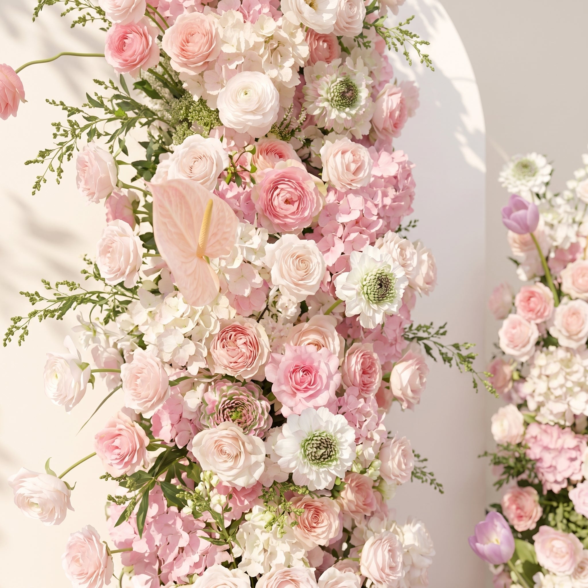 Elettra: Pink Rose Tulip Calla Lily Wedding Background Arch KT Backdrop Decorative Flower Row Excludes Frame