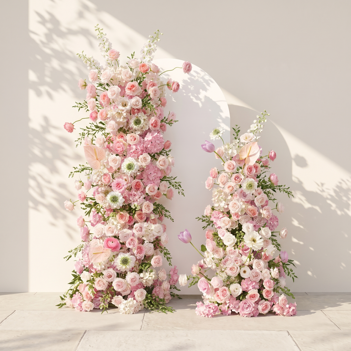 Elettra: Pink Rose Tulip Calla Lily Wedding Background Arch KT Backdrop Decorative Flower Row Excludes Frame